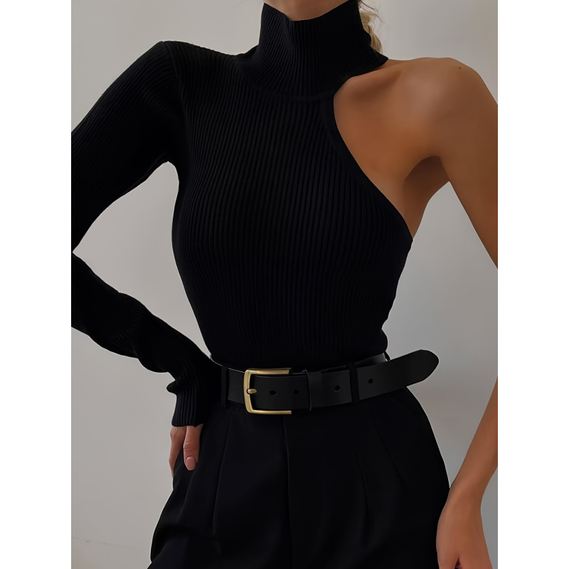 Winter Clothing For Woman - Однотонное асимметричное боди с одним открытым